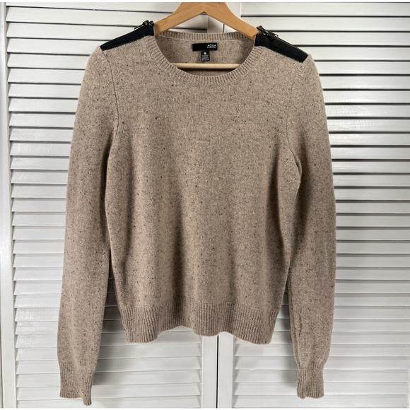 Aqua 100% Cashmere Sweater Zip Shoulder Light Brown Womens SIZE MEDIUM Luxury - Picture 1 of 12
